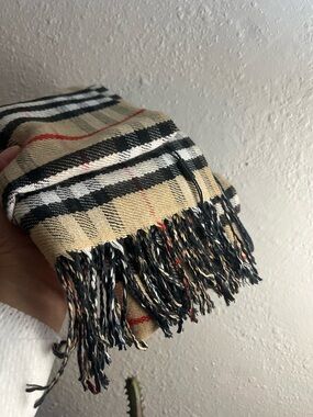 Burberry Beige Plaid Scarf with Black & Red accents